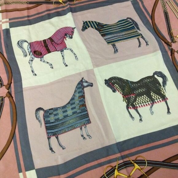 Vintage Silk Scarf Rolled Hem Equestrian Horse Bridle Foulard - Picture 7 of 16